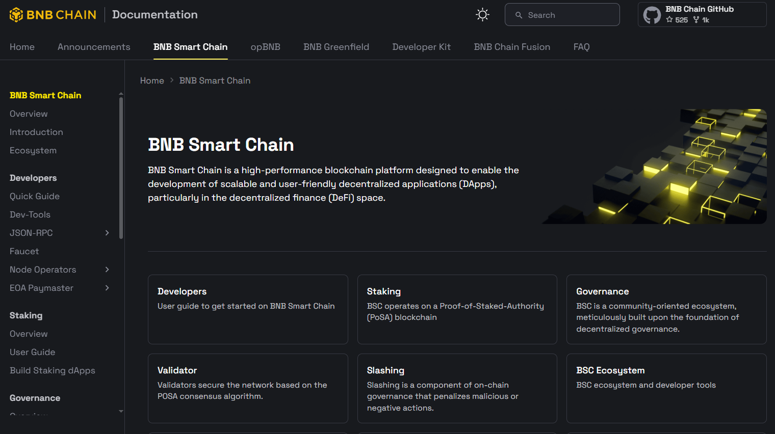 Official snapshot of BNB chain Docs to know everything about the chain
