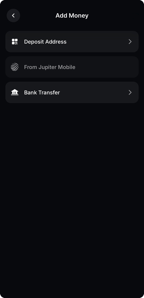 Official Jupiter Spend Add Money screen showing deposit and funding options