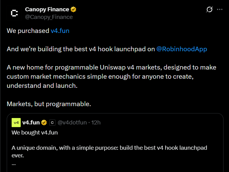 Canopy Finance's X Post