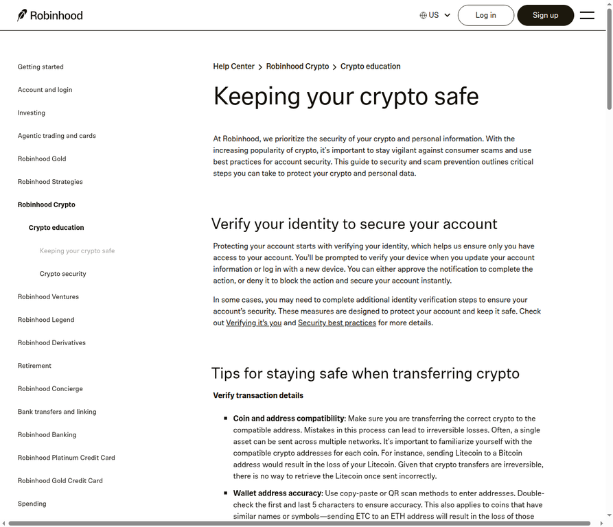 Official Robinhood crypto safety guidance about verifying addresses and avoiding QR-code scams