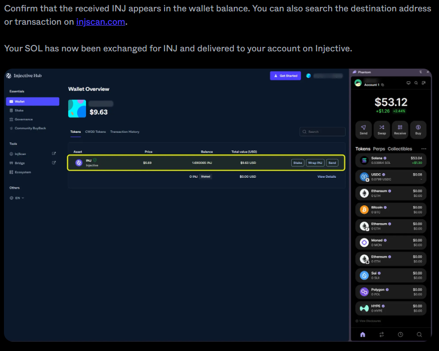 Interface of verifying your order in deBridge